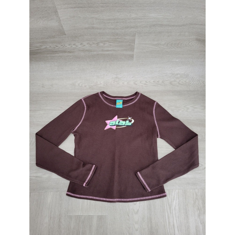 A.LAB Thea Star Thermal Top Women's Large Brown Y2K Long Sleeve Grunge Shirt